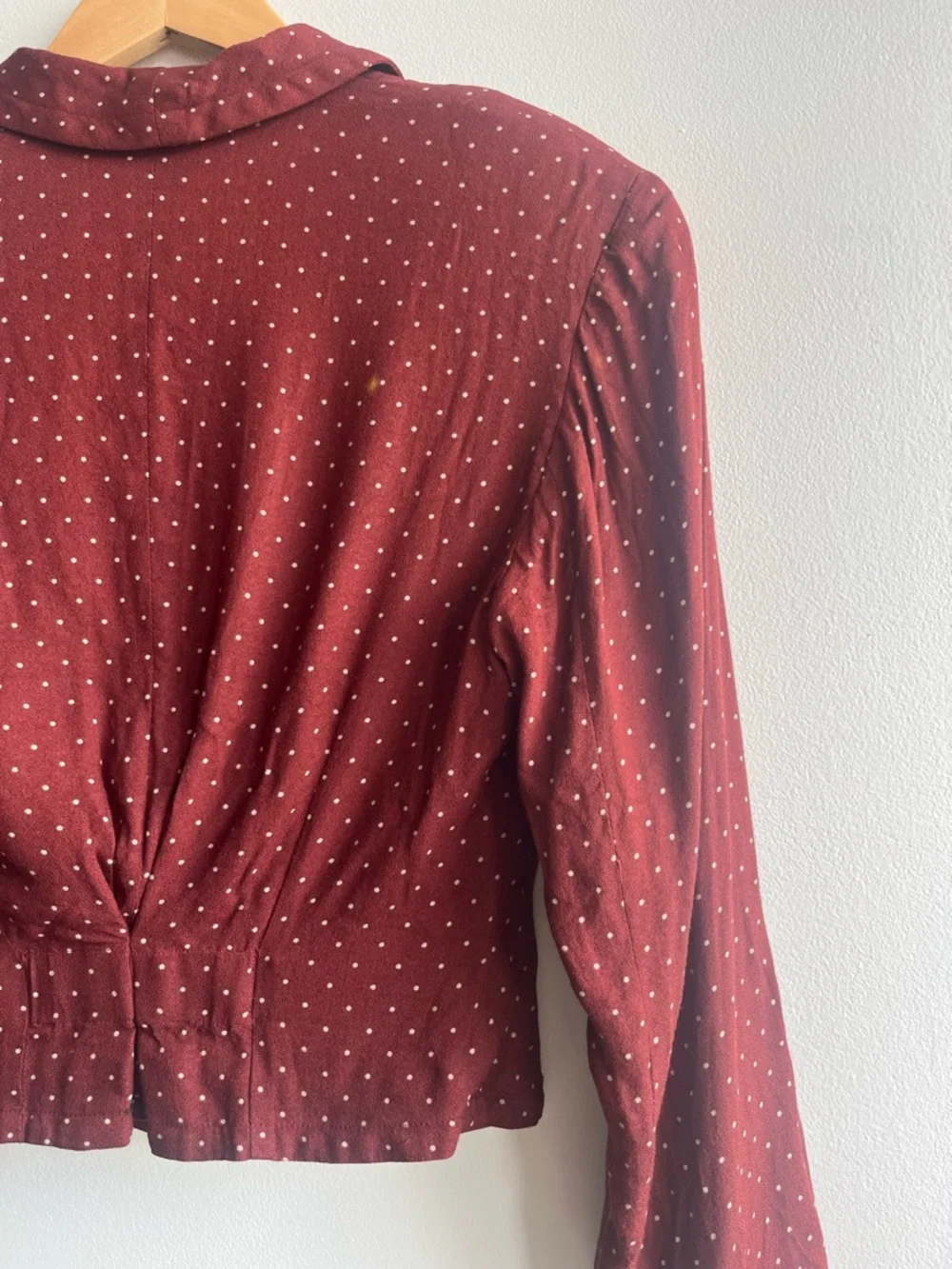 Vintage Esprit Polka Dot Burgundy Cropped Blazer Women Size S Spring Trend ❤️ - Picture 11 of 15
